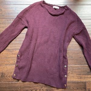 Artisan NY maroon distressed neckline button side